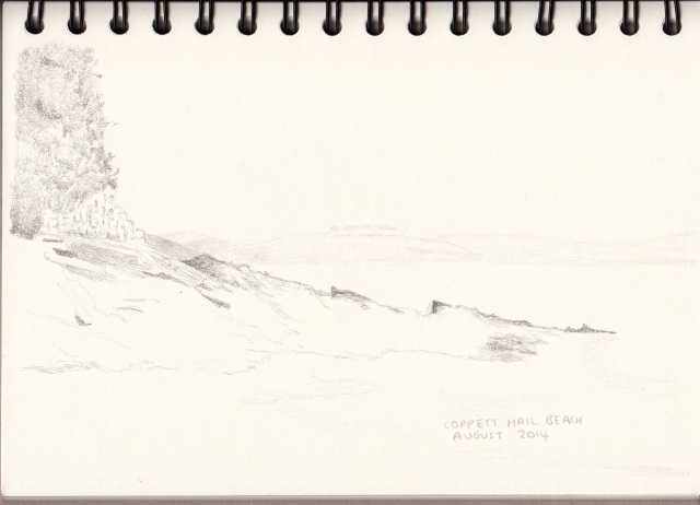 Sketch of view from Coppett Hall beach, by Marija Smits (August 2014)